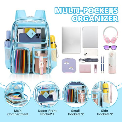 PIG PIG GIRL Clear Backpack for School,Heavy Duty PVC Transparent Bookbag for Girls Stadium Approved See Through Backpack - color: 5-sky Blue