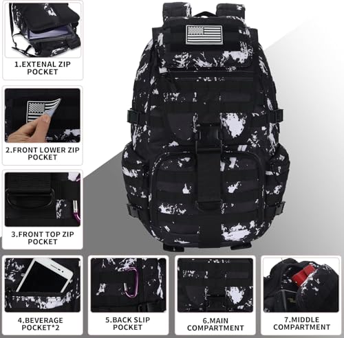 50L Military Tactical Backpack 3 Day Assault Pack Molle Daypack Hiking Backpack for Men and Women - color: Black-white Lightning