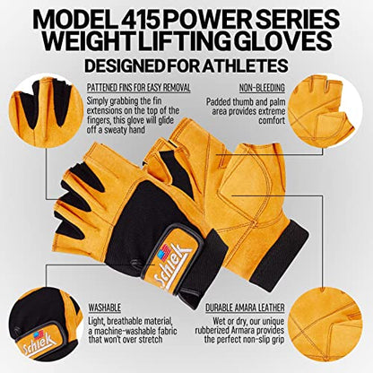 Schiek Sport Model 415 Power Lifting Fingerless Glove - Long Lasting Weight Lifting Grip Gloves - size: Medium