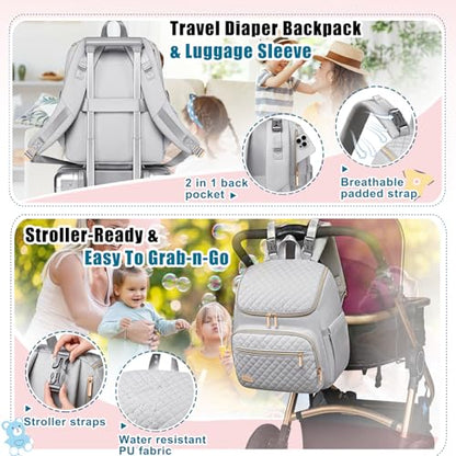 Weitars Diaper Bag Backpack Large Baby Diaper Bag with Changing Pad Travel Diaper Backpack,Baby Bag for Boys Girls,Stroller Straps,5 Insulated Pockets (Gray) - color: Gray