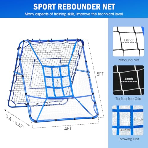 Volleyball Baseball Rebounder Net, Softball Rebounder Pitchback Net Quick Adjustments, Quick Adjustments Lacrosse Bounce Back Practice Equipment, Ideal for Outdoor Indoor and Backyard Training - size: 5FTx4FT, style: Three Mode Baseball Net