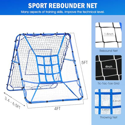 Volleyball Baseball Rebounder Net, Softball Rebounder Pitchback Net Quick Adjustments, Quick Adjustments Lacrosse Bounce Back Practice Equipment, Ideal for Outdoor Indoor and Backyard Training - size: 5FTx4FT, style: Three Mode Baseball Net