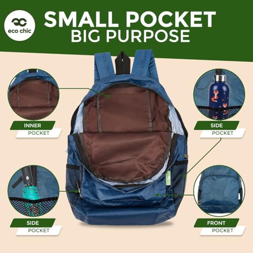 ECO CHIC Hiking Lightweight Packable Backpack - Foldable Daypack for Travel & Hiking & Outdoor Adventures - Waterproof Backpack from Recycled Materials (Multi Puffin Blue) - color: Multi Puffin Blue