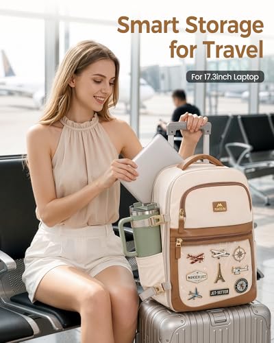 MATEIN HER Aesthetic Travel Backpack with Personalized Display Pocket, TSA Friendly Carry on Personal Item Bag Fits 17" Laptop & 40oz Tumbler, Water Resistant Weekender Backpack with 2 Packing Cubes