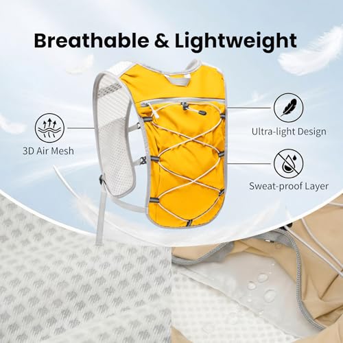 Hydration Backpack Lightweight Running Vest for Women Men with 500ml Soft Flask Hiking Daypack - color: Yellow+500ml Soft Flask