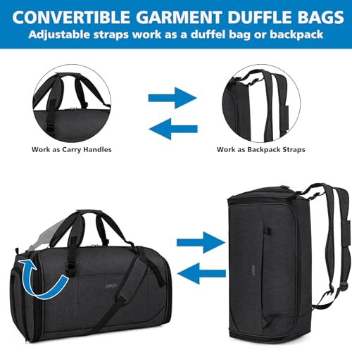 Convertible Garment Bags for Travel - Carry on Garment Duffle Bag with Backpack Straps for Men Women, 4 in 1 Large Travel Duffel Bags with Shoes Compartment Hanging Suit Dress Weekender Bag 3pcs Set - color: C-Black