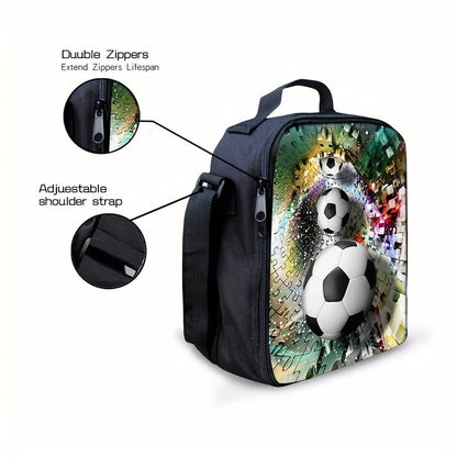 3PCS Soccer Backpack Set, 16" Lightweight Football Daypack, Soccer Ball Print Casual Laptop Backpack for Travel Camping Work (style-5) - color: Style-5