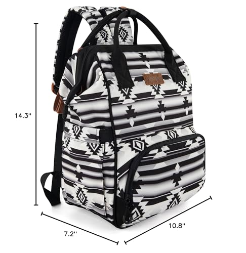 Montana West Wrangler Diaper Bag Backpack Aztec Callie Bag Travel Backpack Purses Western Multi-Function Baby Bags for Mom - color: Black