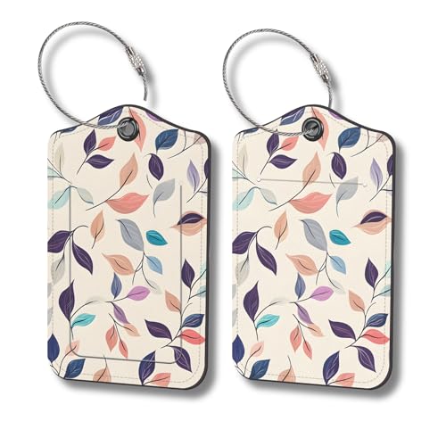Luggage Tags for Suitcases, 2-Pack PU Leather for Cruise & Travel, Baggage ID Tags with Privacy Cover & Address Card, Durable Metal Ring, Kids Adults Travel Accessories, Pastel Foliage - color: Pastel Foliage
