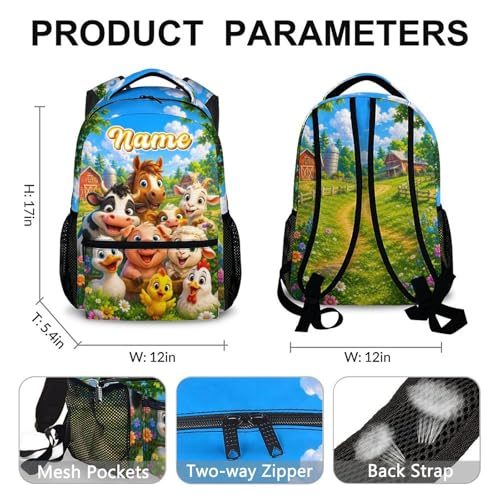 Custom Backpack for Kids Toddlers School Personalized Farm Animal Bookbag for Boys Girls, Funny Cute Schoolbag for Kindergarten Preschool Elementary - color: Green