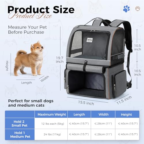 Double Cat Backpack Carrier for 2 Cats, Double-Compartment Pet Carrier Backpack for Two Small Cat or One Medium Cat, Cats Carrier Backpack Dog Carrier Backpack Fits Up to 24 Lbs,Grey - color: Grey