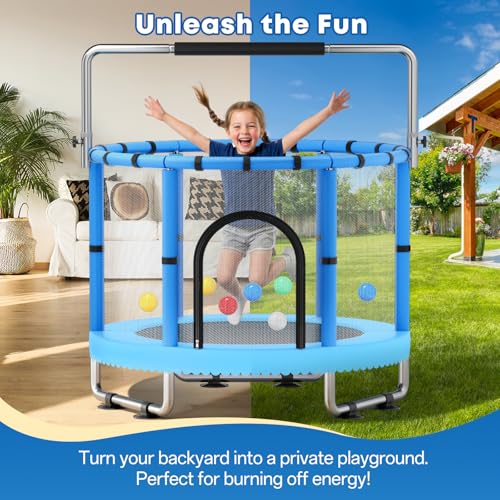 Toddler Trampoline for Kids, 440lbs Kids Trampoline with Net, Trampoline Indoor Outdoor playset with Adjustable Gymnastics Bar, Easy Assembly