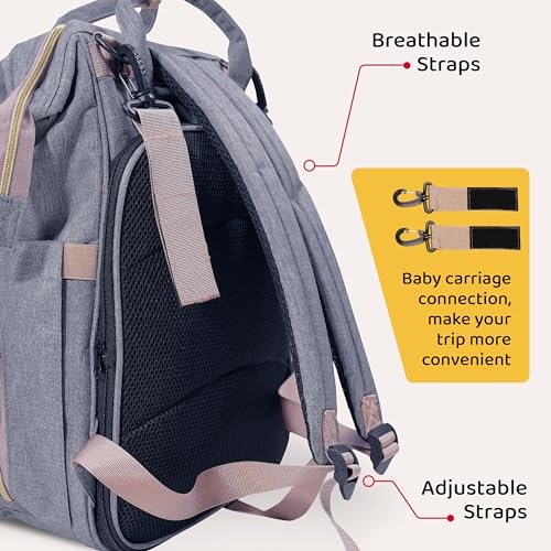 SNUGGY BABY Diaper Bag with Changing Station, Diaper Backpack with Changing Pad, Portable Diaper Organizer, Insulated Bottle Holders, Large Capacity, Water-resistant Travel Bag (Gray) - color: Gray