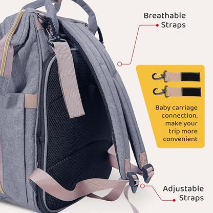 SNUGGY BABY Diaper Bag with Changing Station, Diaper Backpack with Changing Pad, Portable Diaper Organizer, Insulated Bottle Holders, Large Capacity, Water-resistant Travel Bag (Gray) - color: Gray