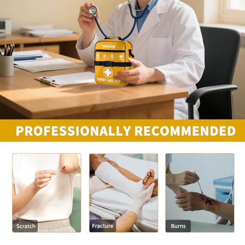 520 Pieces Premium First Aid Kit - Large Emergency Medical Kit for Survival, Car, Home, Travel, Camping, Backpack, Hiking, School (Yellow) - color: Yellow