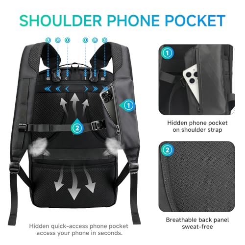 SWICKY 40L Travel Backpack for Men – TSA Friendly Carry-On, 17.3" Laptop Sleeve, Water-Resistant, Quick-Access Phone Pocket, Large Weekender for Travel & Commute - color: Black(88506-fits 17.3 Inch Laptop)