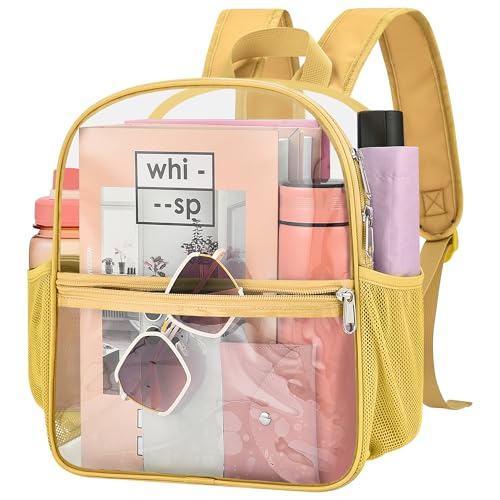 Clear Backpack for Stadium Events, 12x12x6 Small Clear Plastic bag with Reinforced Straps for Game Security Festival Concert - color: Gold