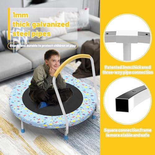 Mersco 36" Mini Toddler Trampoline with Handles, Indoor Quiet Kids Trampoline with Super Safety Mat and Durable Steel Frame, Indoor/Outdoor - color: Light Blue Print