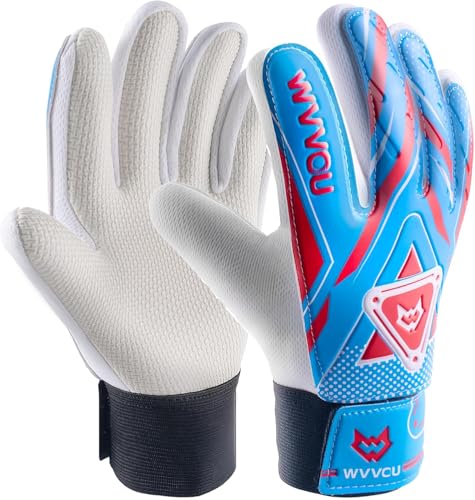 WVVOU Goalkeeper Gloves for Kids Youth, Soccer Goalie Gloves with Double Protection, Anti-Slip Soccer Gloves, Super Grip - color: Blue, size: 4