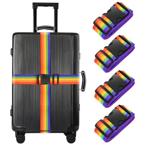 BILIONE 4 Pack Luggage Straps 79" Long Belts Keep Suitcase Secure While Traveling, TSA Approved Add a Bag Premium Accessory for Travel Bag Closure (4 Pcs Rainbow) - color: Rainbow, size: 4Pcs