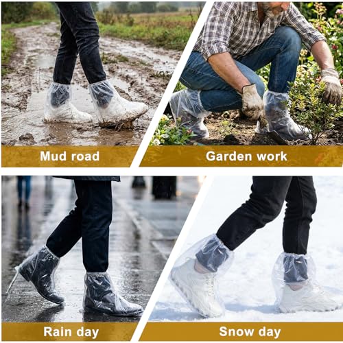 12 Pcs Waterproof Shoe Covers for Rain, Non-Slip Disposable Rain Shoe Covers, Plastic Shoe Ponchos, Thickened PE Material Boot Covers for Men and Women (Clear) - color: 12pcs(adults)-clear