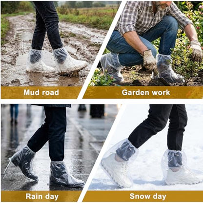 12 Pcs Waterproof Shoe Covers for Rain, Non-Slip Disposable Rain Shoe Covers, Plastic Shoe Ponchos, Thickened PE Material Boot Covers for Men and Women (Clear) - color: 12pcs(adults)-clear