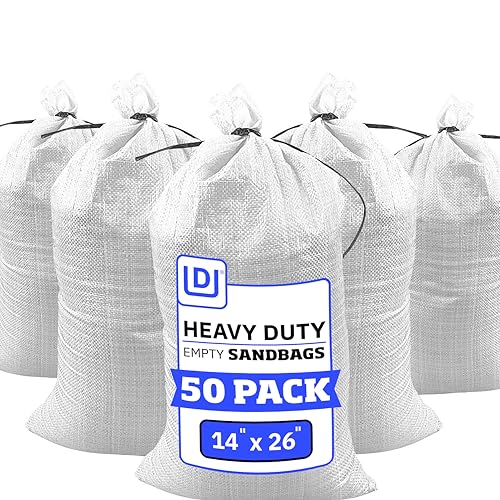 DURASACK Heavy Duty Sand Bags with Tie Strings Empty Woven Polypropylene Sand-Bags for Flood Control with 1600 Hours of UV Protection, 50 lbs Capacity, 14x26 inches, White, Pack of 50 - color: White, size: 50 Sandbags