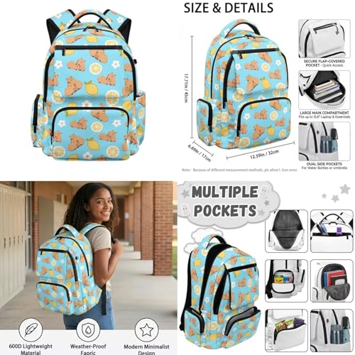 Lemon Capybara Backpack for Boys Bookbag with Lunch Box Pencil Case and Water Bottle Carrier 4PCS Set Cool Backpacks for Boys Kids Bookbags for Kindergarten Primary Elementary School - color: Capybara Lemon
