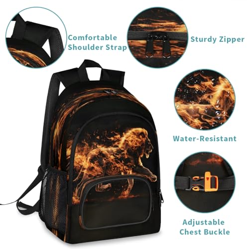Animal Fire Lion Large Backpack 18 Inch Laptop Tablet Backpacks - color: Animal Fire Lion