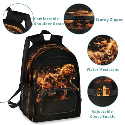 Animal Fire Lion Large Backpack 18 Inch Laptop Tablet Backpacks - color: Animal Fire Lion