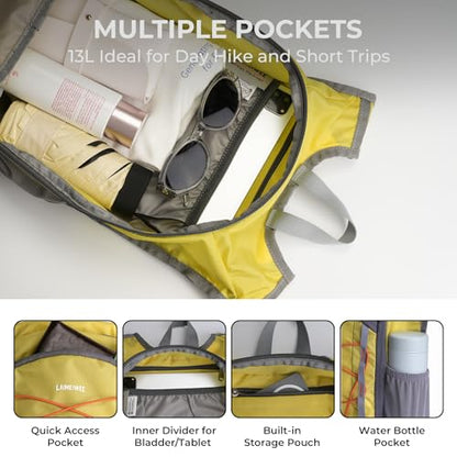 13L Small Hiking Backpack for Women Men, Lightweight Foldable Day pack, Packable Daypack for Travel, Camping (Yellow) - color: Yellow