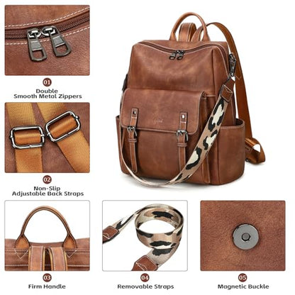 AGLOD Backpack Purse for Women PU Leather Back Packs Designer Ladies Shoulder Bag Fashion Faux Work Travel Handbags - color: Two-toned Brown