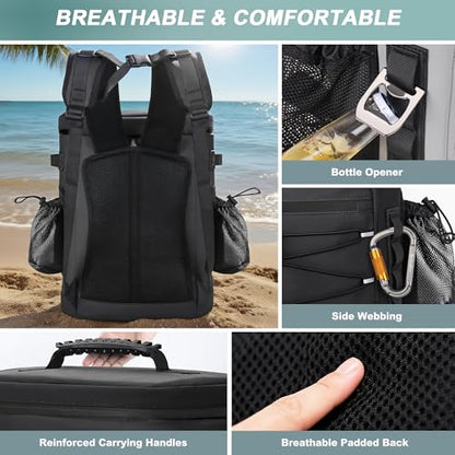 Large 52cans Cooler Backpack, Insulated, Waterproof, Leak Proof, 30L Large Capacity - color: Black, Black Zipper