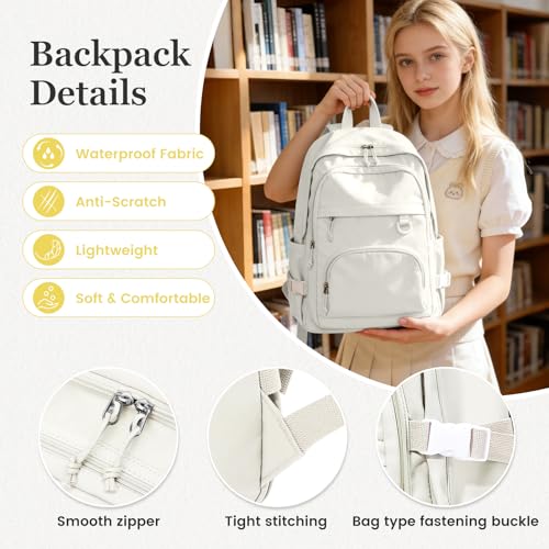 Lightweight College Backpack for Women Men Cute School Bag for Teens Girls Boys High School Backpack for Students Waterproof Casual Daypack Backpack（Beige） - color: A2-beige