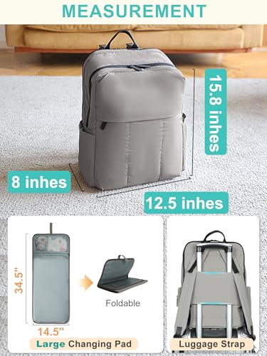 MOMINSIDE Diaper Bag Backpack - Large Puffer Diaper Bag - Neoprene Diaper Bag Quilted Baby Bag, Large Changing Pad, 15 Pockets, Lightweight, Grey - color: Grey