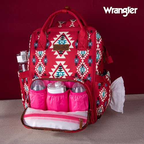 Montana West Wrangler Diaper Bag Backpack Aztec Callie Bag Travel Backpack Purses Western Multi-Function Baby Bags for Mom - color: Burgundy
