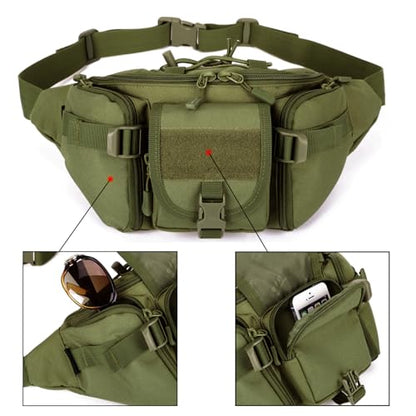 ArcEnCiel Tactical Fanny Pack for Men Women Waist Bag Hip Belt Outdoor Hiking Fishing Bumbag with Patch (Green) - color: Green