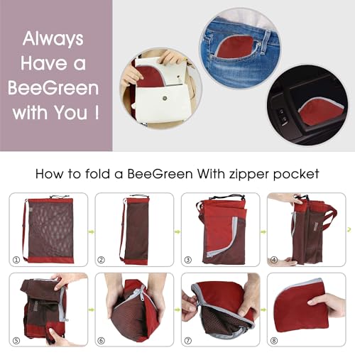 BeeGreen Mesh Drawstring Bag Swim Backpack for Beach Pool Sports Gym Draw String Cinch Bags for Swimming Soccer Basketball Gear Red - color: Red, style: Mesh Bag