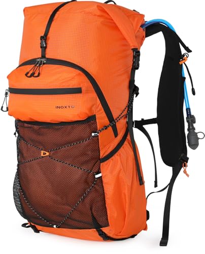 IX INOXTO Hiking Backpack for Men and Women, 30L Waterproof Camping Backpack with 3L Water Bladder and Rain Cover, Lightweight Outdoor Sport Travel Daypack Rucksack for Climbing Cycling (Orange) - color: Orange