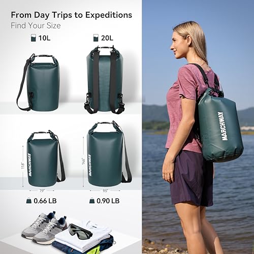 MARCHWAY Floating Waterproof Dry Bag Backpack 5L/10L/20L/30L/40L, Roll Top Sack Keeps Gear Dry for Kayaking, Rafting, Boating, Swimming, Camping, Hiking, Beach, Fishing - color: Blackish Green, size: 10L