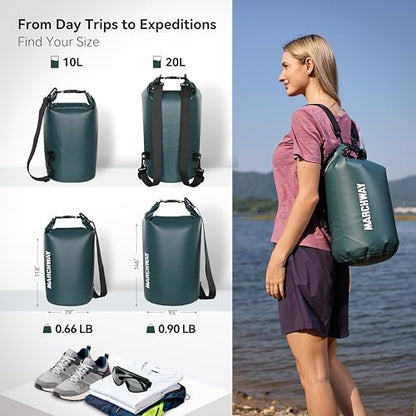 MARCHWAY Floating Waterproof Dry Bag Backpack 5L/10L/20L/30L/40L, Roll Top Sack Keeps Gear Dry for Kayaking, Rafting, Boating, Swimming, Camping, Hiking, Beach, Fishing - color: Blackish Green, size: 10L