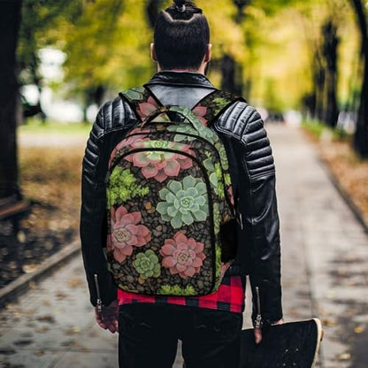 Casual Laptop Backpack Purse Succulent Plants, Cute Travel Bag with Tumbler Holder for Nurse Teacher College Commute - color: Pattern (255)