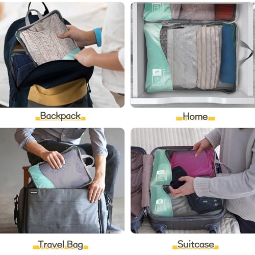 Compression Packing Cubes 8 Set, Dual Zipper Compression Packing Cubes for Travel, See-Through Mesh Packing Bags for Suitcases, Compression Cubes with Shoe Bag - color: 8 Set