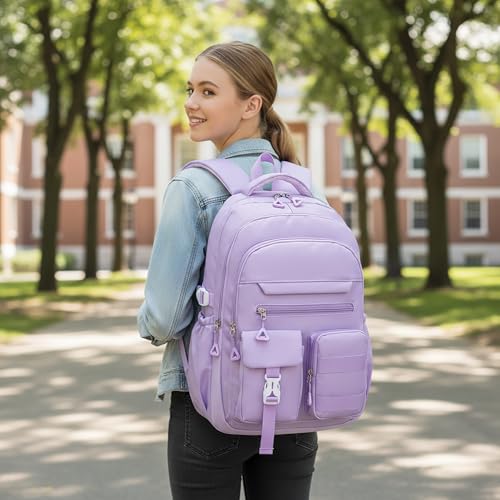 Cute Backpack for Teen Girls Boys, Aesthetic Travel Bookbag for High Middle School College Student (Purple) - color: Purple