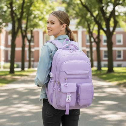Cute Backpack for Teen Girls Boys, Aesthetic Travel Bookbag for High Middle School College Student (Purple) - color: Purple
