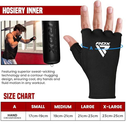 RDX Boxing Hand Wraps Inner Gloves Men Women, Half Finger Elasticated Bandages, Under Mitts Fist Protection, Muay Thai, Kickboxing, MMA, Martial Arts Speed Bag Punching Training - color: Black, size: Medium