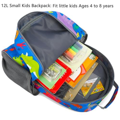 FlowFly Kids Backpack for Toddler Boys Girls, Simple Lightweight Bookbag for Daycare Kindergarten Elementary School Travel, Small Modern Bag (Medium 15''), Clear - color: Dinosaur, style: Kids Medium: 12l