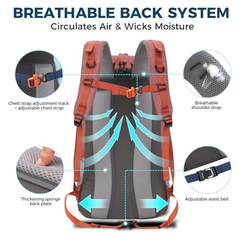 Bseash 45L Waterproof Hiking Camping Backpack with Rain Cover, Outdoor Sport Travel Bag Daypack for Climbing Skiing Cycling (Pink) - color: Pink