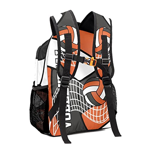 Custom Volleyball Black Orange White Waterproof Backpack Bookbag with Name for Birthday Holiday Gift - color: Backpack 16