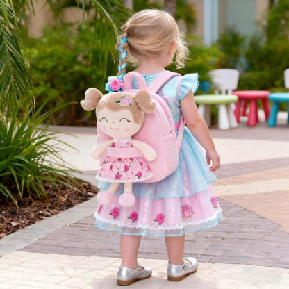 Gloveleya Toddler Backpack Baby Girl Gift Plush Bag Diaper Bag Plush Printed Flower Roses Backpack - color: A011 Printed Roses Backpack, size: 9 inches